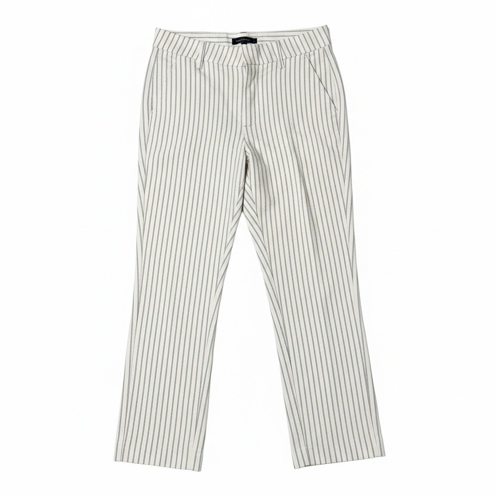 Anne Klein Pinstripe Straight Leg Trousers Ivory Navy Size 8 CA 07043